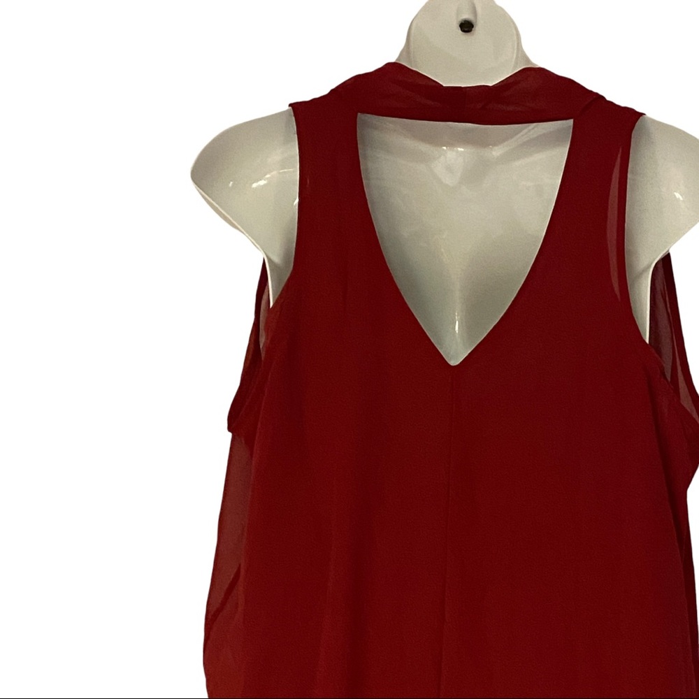 Chiffon Overlay Blood Red Blouse Pin-Up Blouse Tunic Cocktail Party Top size XL - Picture 11 of 14